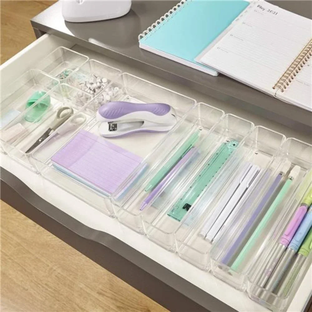 10-Piece Stackable Clear Drawer Organizer Set | Multi-size Trays